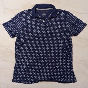 Banana Republic Vintage Fit Navy Blue Bandana Patterned Polo Shirt Size L
